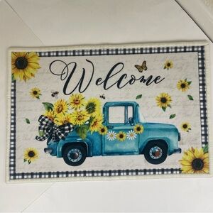 Welcome Sunflower Truck Door Mat 24x16 Farmhouse Spring Floral Entry Rug